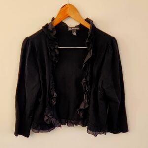 INC Black Ruffled Cardigan